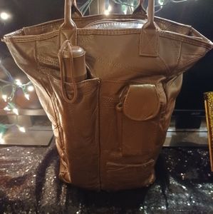 Vintage Chocolate brown large bag with free matching umbrella